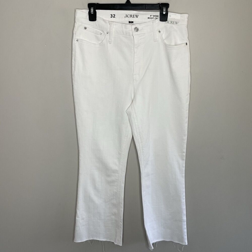 J.CREW Jeans Women 32 Demi Boot Crop NEW 9" Rise White Raw Hem Stretch BQ301